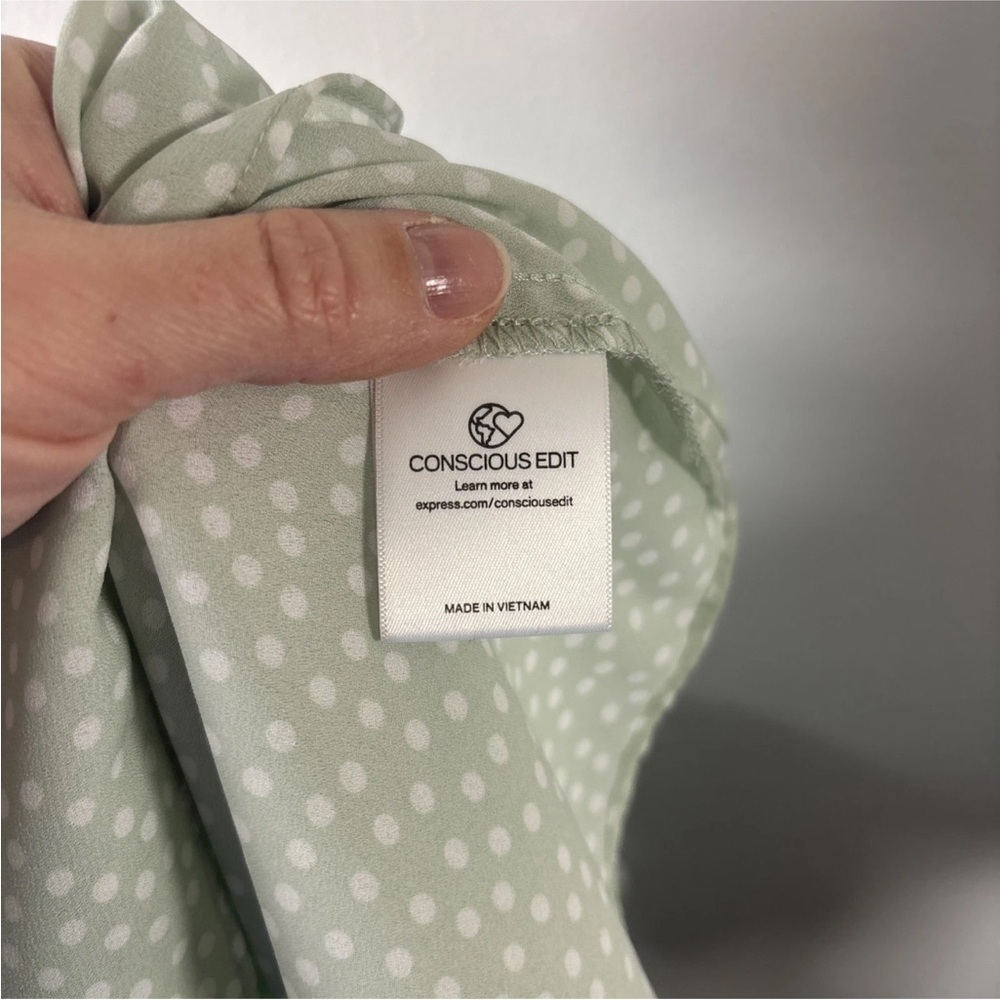 Express Women’s Polka Dot Green Ruffled Blouse - Picture 6 of 7